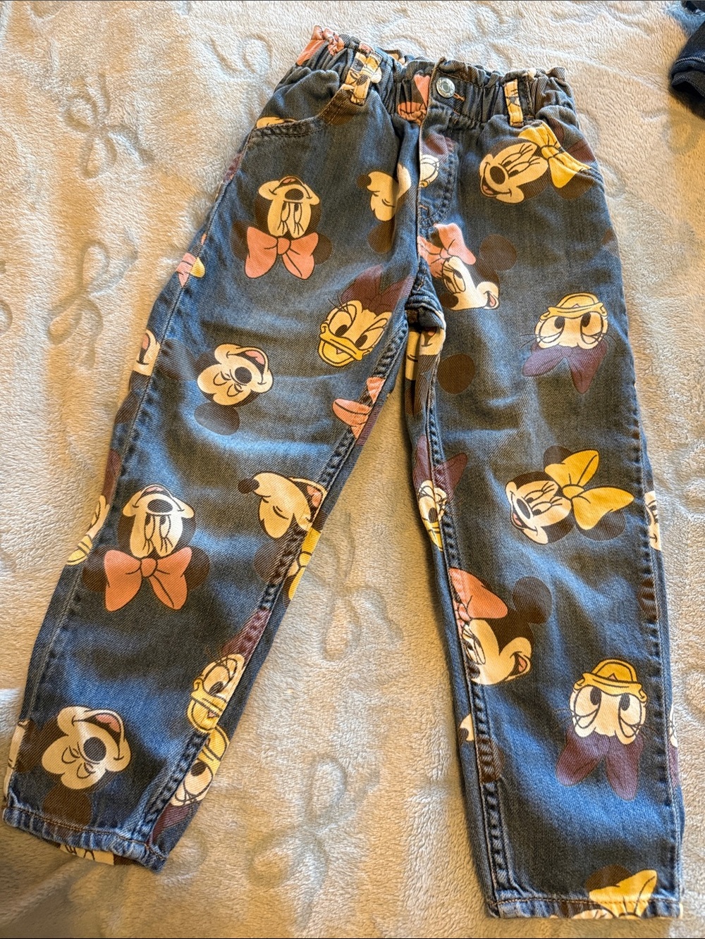 H&M Kids Denim Jeans with Yellow & Pink Cartoon Print